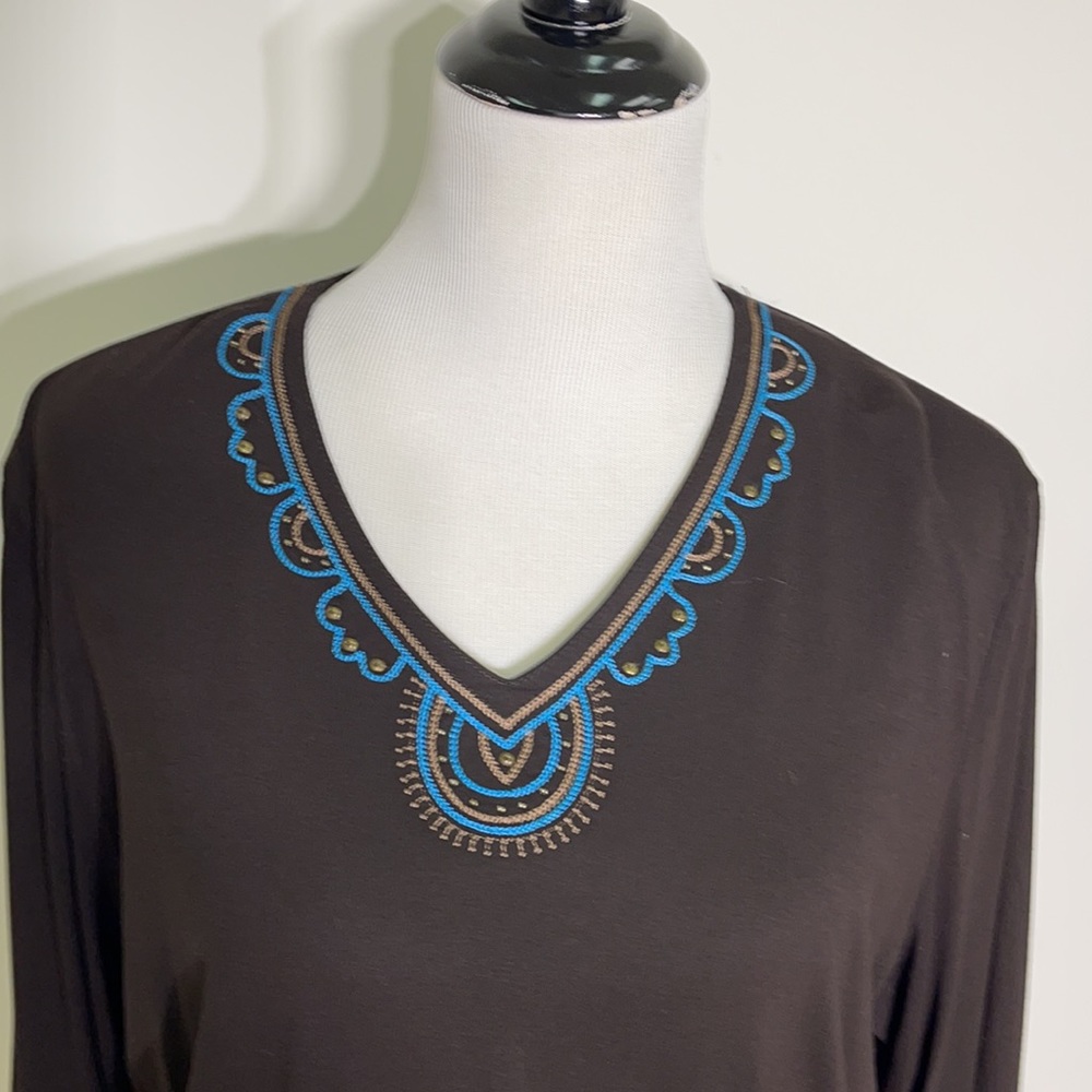 BASLER beaded a embroidered chocolate Petersburg shirt NWT 14